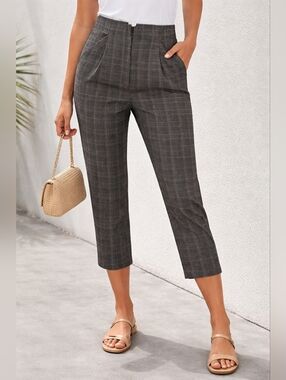 Wilfred Aritzia Plaid Cropped Pants 3/4 Length High Waist Pleated Trouser